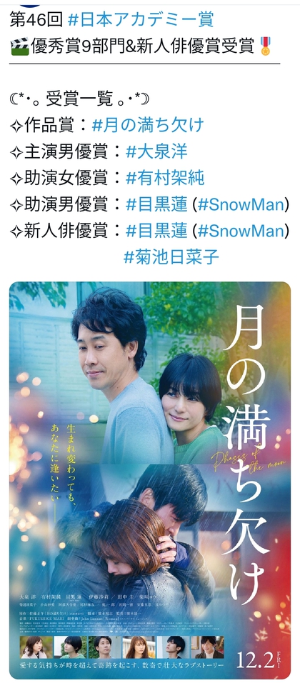 ★「月の満ち欠け」(映画)日本アカデミー賞 優秀賞受賞! ★「月の満ち欠け」(映画)日本アカデミー賞 優秀賞受賞!
