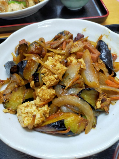 ★地元の定食屋さん、まあさん堂のナス味噌定食と中味汁 ★地元の定食屋さん、まあさん堂のナス味噌定食と中味汁