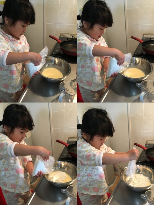 【初めて記念日】2歳8か月お料理に挑戦!これから一緒に色々挑戦していこうね~♡ 初めての料理ホットケーキ朝ごはん2歳