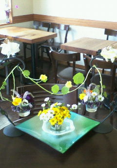 今日のお花とメジロさんの餌箱♪