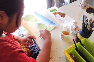 7月「絵の具の技法を学ぼう」2日目