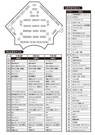 今年のきゅんきらフェス、沖縄ミネラルマルシェの会場看取図 今年のきゅんきらフェス、沖縄ミネラルマルシェの会場看取図