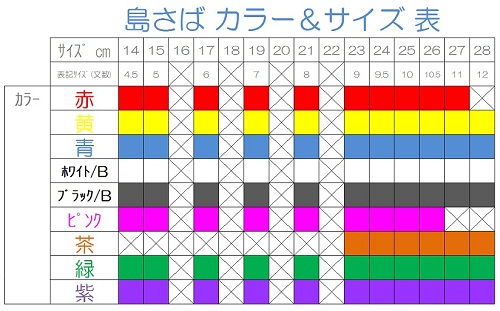 島さば 色・サイズ表