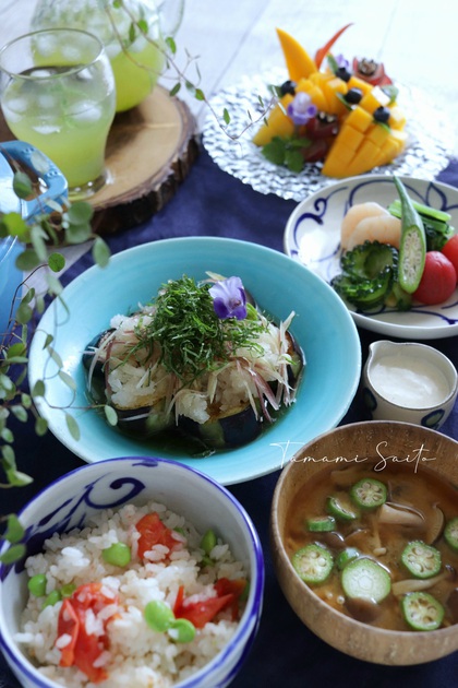 ナスの薬味和えとトマトの炊き込みごはん ナスの薬味和えとトマトの炊き込みごはん