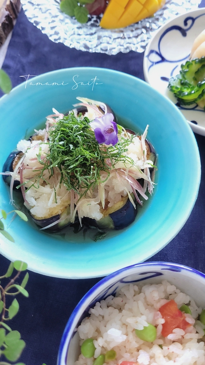 ナスの薬味和えとトマトの炊き込みごはん ナスの薬味和えとトマトの炊き込みごはん
