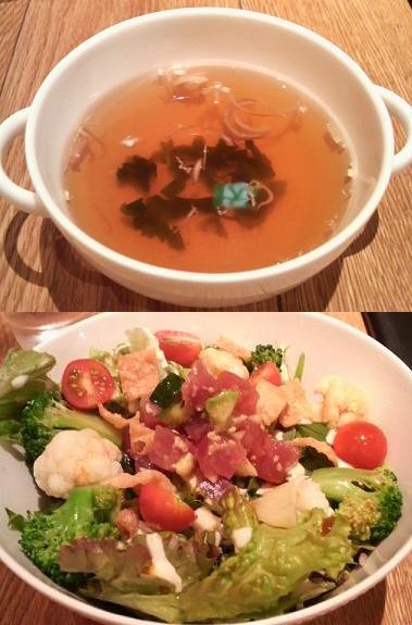 野菜スープ　マグロとアボカド丼