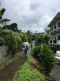 雨に降られながら、ゆっくり歩いて政策と想いを伝えてまいります