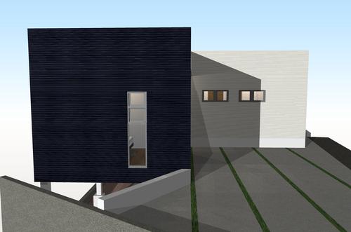 『two tone』～旗竿状の敷地に建つ、鉄骨造のお住まい～