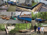 源河野営場へ資材搬入作業実施Construction materials were delivered