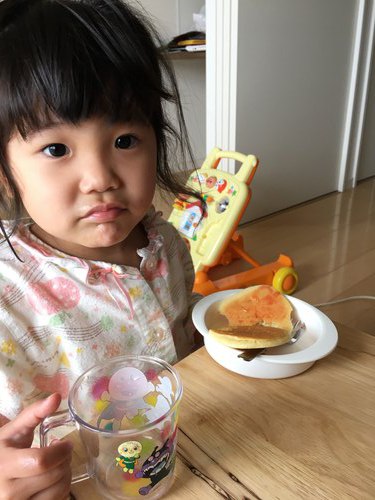 初めての料理ホットケーキ朝ごはん2歳