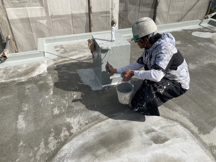 屋上防水　与那原町　下地処理　防水基材　ヒカリ塗装工業（株）