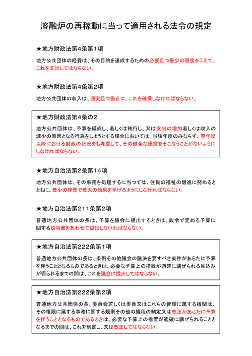 休止していた溶融炉の再稼動に当って適用される法令の規定