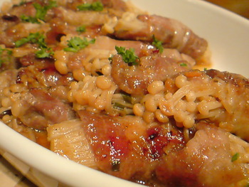 豚バラの巻き巻き焼き。