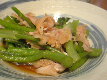 クレソンの茎のﾛｰｽﾄﾁｷﾝ柚子胡椒和え。