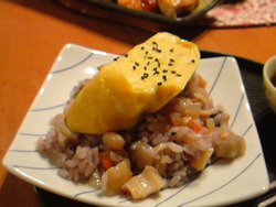 まんぼう照り焼きと煮豆まぜごはん。