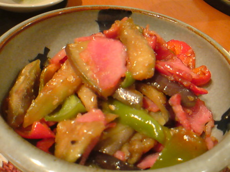 ハム入り茄子味噌炒め