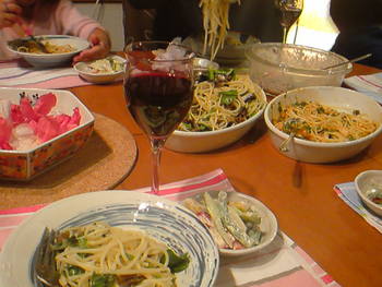 パスタの夕飯。ガッツリと。