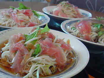 生ﾊﾑ＆水菜de冷やしソーメン☆ランチ。