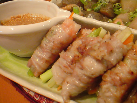 豚バラで野菜巻き巻き焼き。