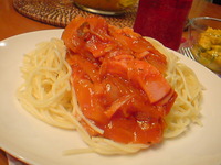 バゲットで朝食。on the残り物♪