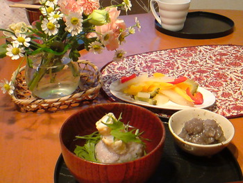 残り物で朝ごはん。
