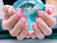 ピンク×花柄フレンチネイル 2018/04/25 10:51:12