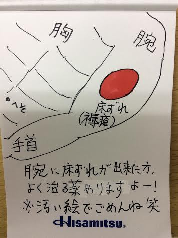 床ずれ（褥瘡じょくそう）で悩むお客様が多い。後記高齢化社会になって、寝たきり看病や、介護が増えてきたからか。手術や、息をするだけで精一杯な方などに、床ずれは出来る。病院の薬より、早く良くなりますし、一緒に併用も可能な薬があります。どなたでも使えます。沖縄浦添市まで、名護、山原（ヤンバル）や糸満からも買いに来ます。