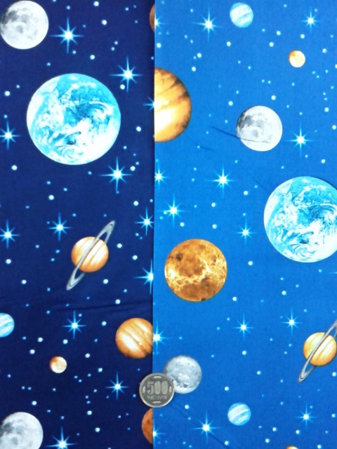宇宙 惑星 柄のプリント生地入荷しました 名護のでいご手芸店