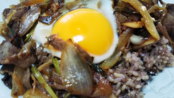 発芽玄米ご飯でスタミナ牛丼