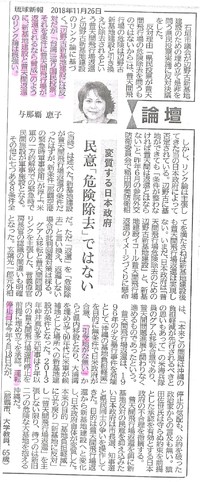 日本語になっていない琉球新報の論壇記事 2018/11/28 11:30:14